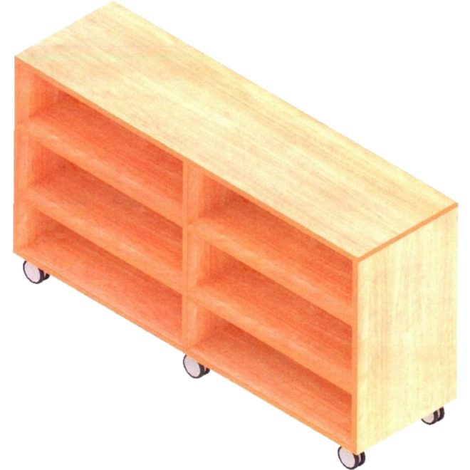Materiaalkast Basic 139 cm breed, beuken, 4 legplanken, op wielen
