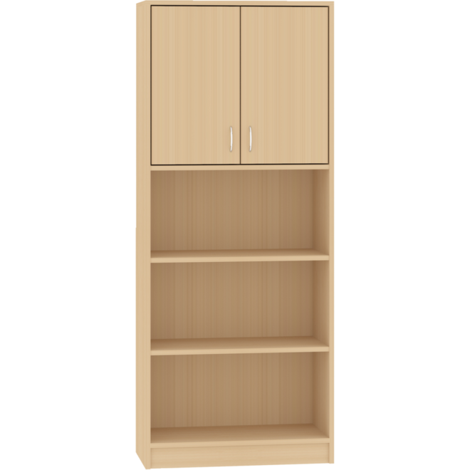 Hoge kast, beuken, 77 × 40 × 188 cm, 2 deuren boven, 3 legplanken