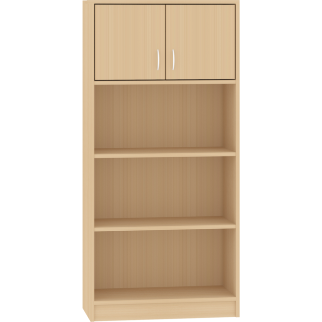Hoge kast, beuken, 77 × 40 × 163 cm, 2 deuren boven, 2 legplanken