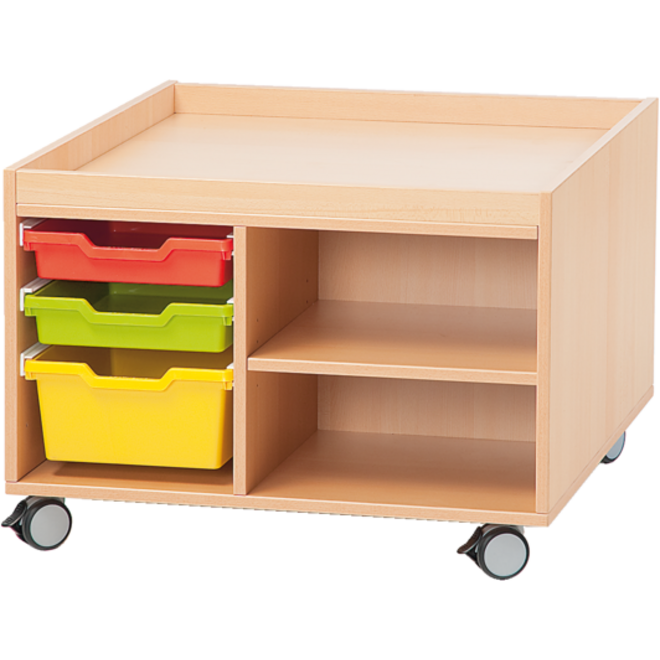 Speel- en materiaalkast, beuken, laag verrijdbaar 81 × 81 × 54 cm