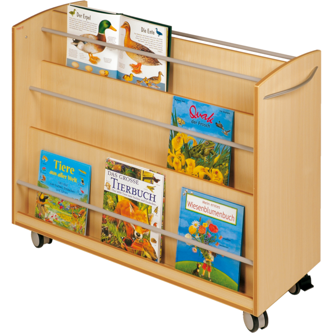 Boekenwagen, beuken, 2-zijdig verrijdbaar, 105 × 40 × 89 cm