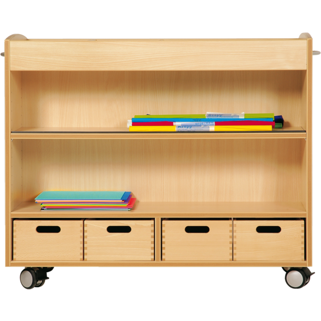 Kast beuken, 105 × 40 × 89, verrijdbaar, excl. bakken