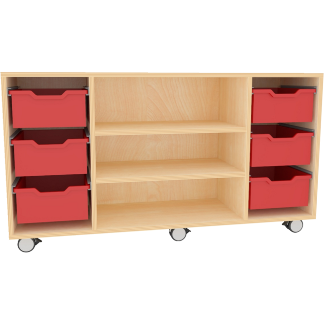Materiaalkast Basic 139 cm breed zonder laden, 2 legpl.+ wielen, ahorn
