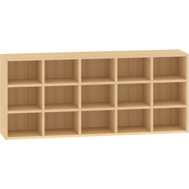 Vakken hangkast, 15 vakken, 125 × 25 × 52 cm, beuken