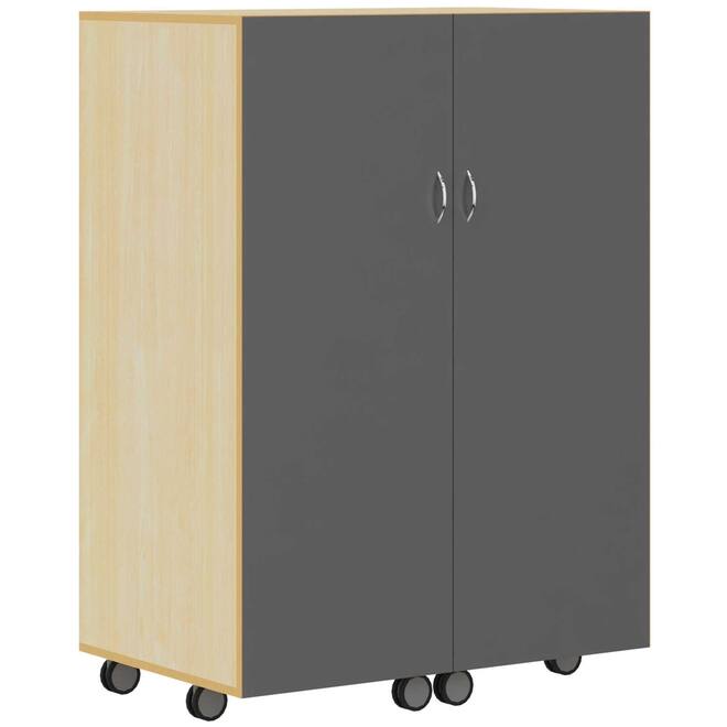 Klapkast Uni ahorn verrijdbaar, deuren krijtbord, 105 x 68 x 146 cm