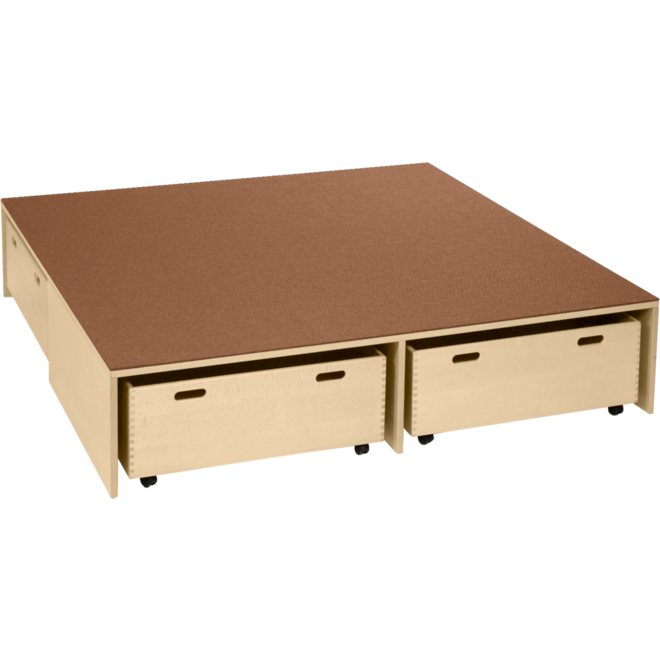 Podiumelement XXL Ahorn,160 x160 x 35 cm, voor 3 rolbakken, bekleed