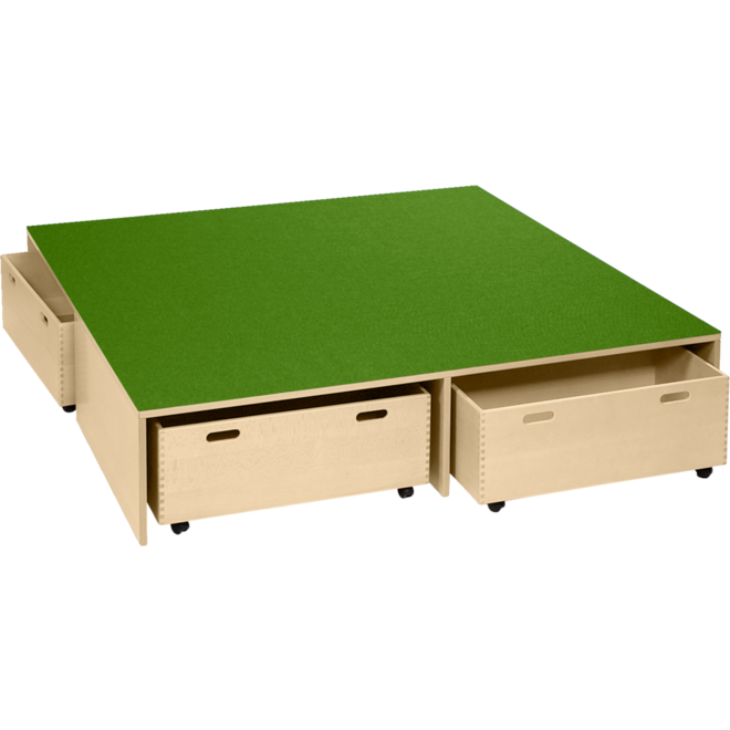 Podiumelement XXL Ahorn,160 x160 x 35 cm, voor 3 rolbakken, bekleed