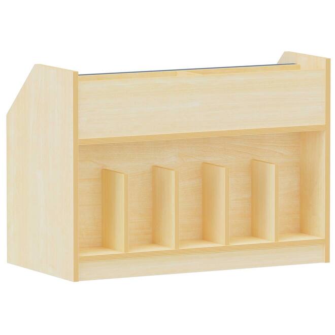 Boekenkast-en-bankje-in-één Ahorn, zithoogte 34 cm, kussens blauw