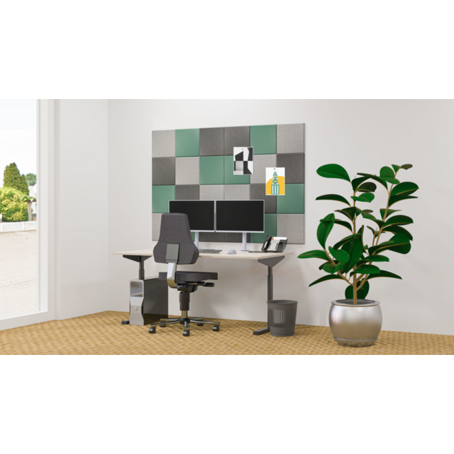 Akoestische PET-vilt wandtegels, set24, combiset petrol groen, 30x30cm