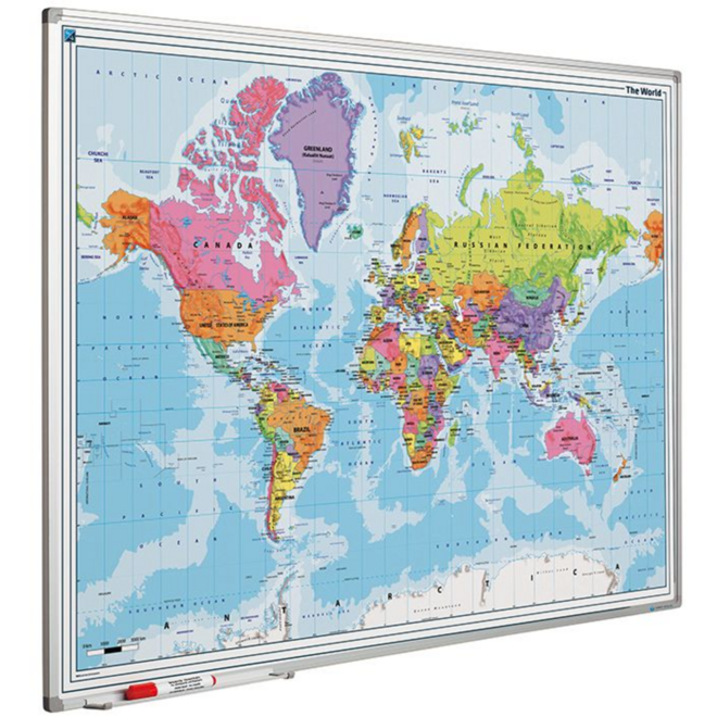 Landkaart bord Softline profiel 8mm, Wereld, 90x120 cm