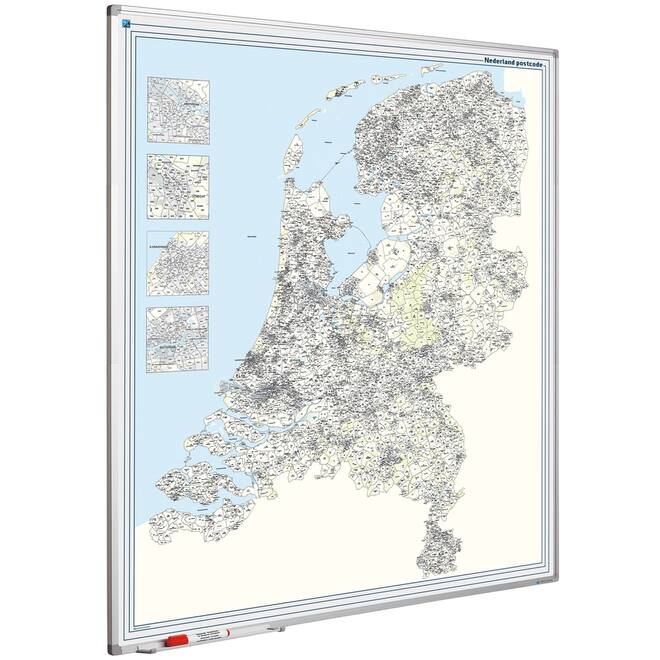 Landkaart whiteboard Softline profiel 8mm, Postcodekaart Nederland, 130x110 cm