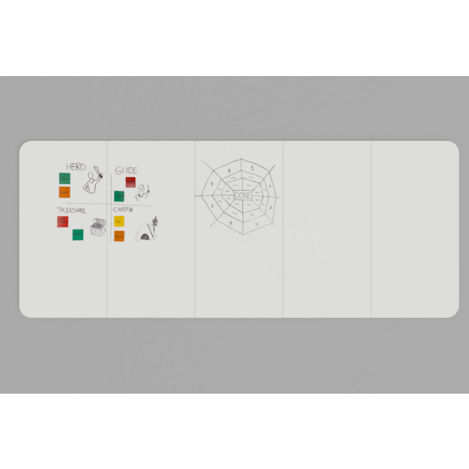 Whiteboard VisuWall met zwarte rand en afgeronde hoeken,  490 × 198 cm