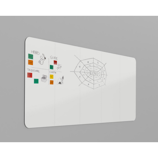 Whiteboard VisuWall met zwarte rand en afgeronde hoeken,  490 × 198 cm