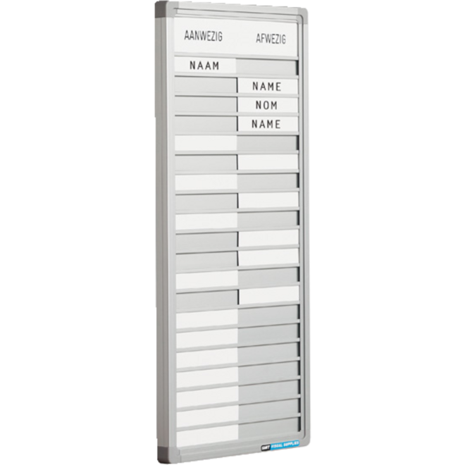 Presentiebord 30 pos. 24 x 74,5 cm incl. 30 blanco naamplaatjes