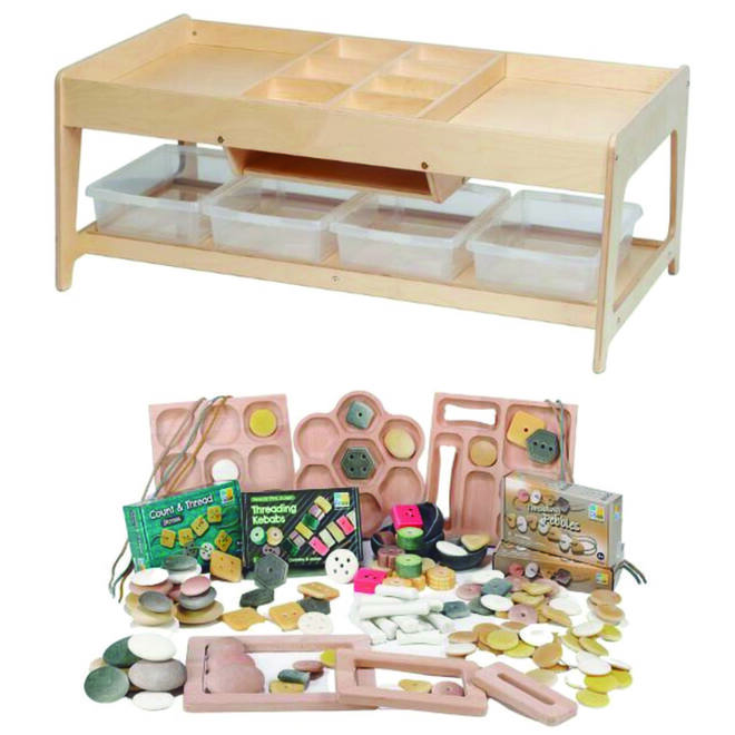 Onderzoekstafel + 4 transp. bakken inclusief et loose parts, PT1178