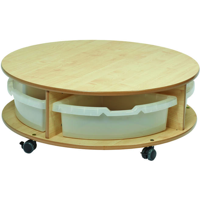 Tafel rond met opbergschap en 4 transparante opbergbakken, PT128