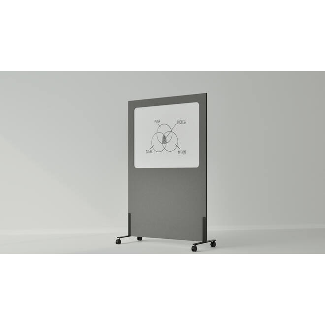 Akoestische whiteboard Silva, 200 x 120 cm, Donkergrijs, verrijdbaar