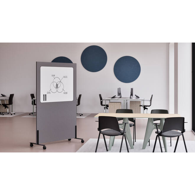 Akoestische whiteboard Silva, 200 x 120 cm, Donkergrijs, verrijdbaar