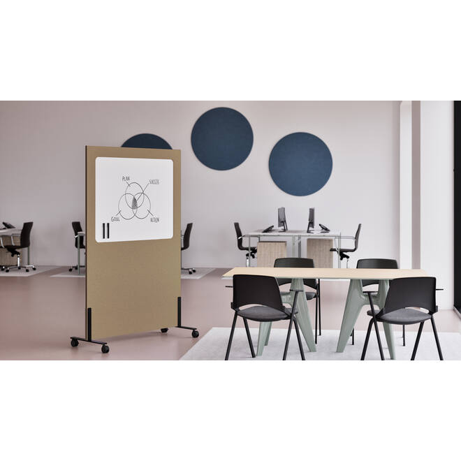 Akoestische whiteboard Silva, 200 x 120 cm, Beige, verrijdbaar