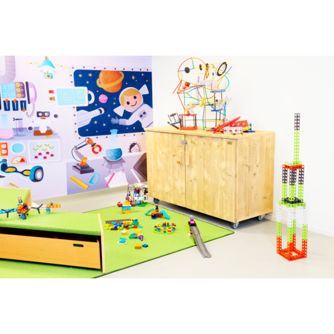 Roomdivider 200 x 200 cm, wit frame, verrijdbaar