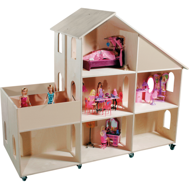 Poppenhuis Naturel enkel verrijdbaar 150x75 cm