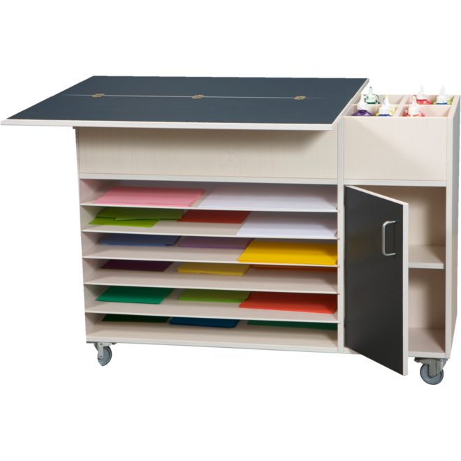 Creatafel en opbergkast in 1 met uitklapb. Bovenbl. H80xB125xD45/90 cm