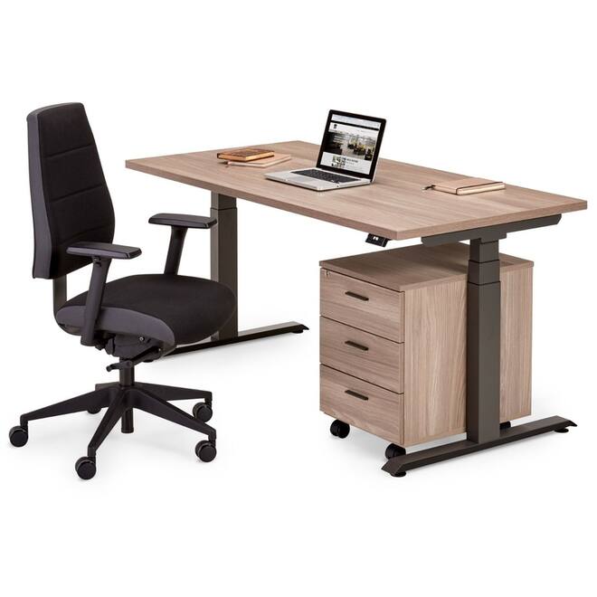 Bureau Flex 3+, Oak medium, onderstel Shadow grey, 160x80 cm