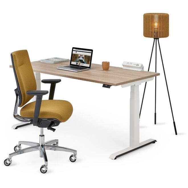 Bureau Flex 3+, Lindberg eiken, onderstel wit, 120x80 cm