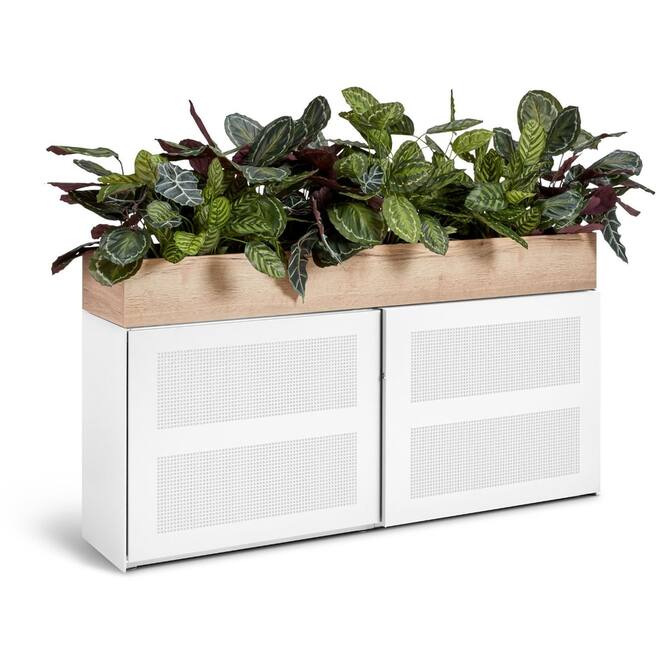 Schuifdeurkast Slide & Go, 160x83 cm wit, met plantenbak Halifax naturel