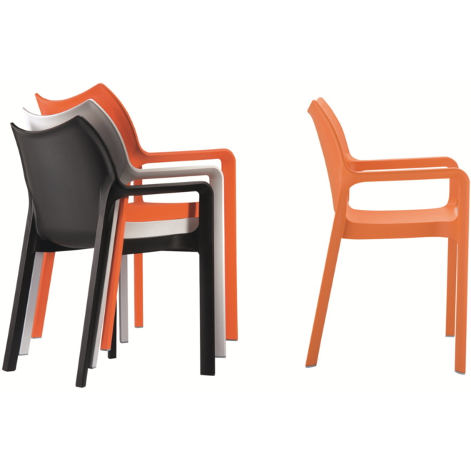 Stoel Diva kunststof, vierpoot met  armleggers, stapelbaar
