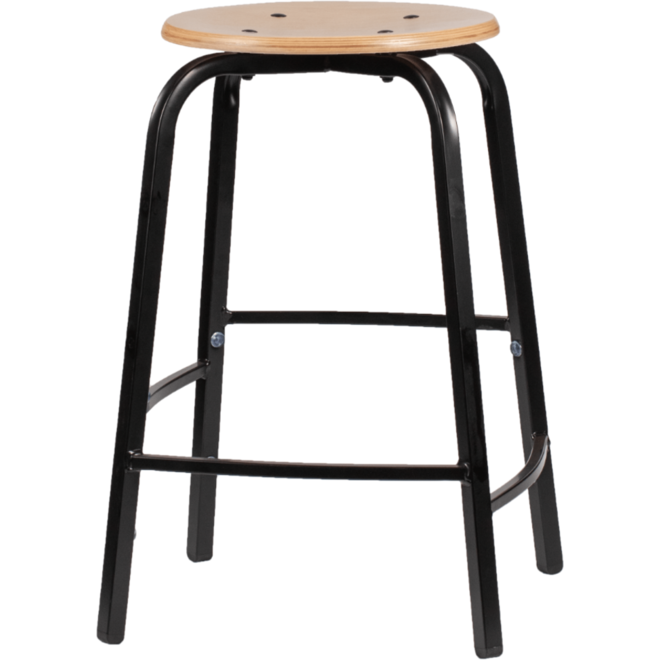 Taboeret zithoogte 55, frame zwart, zitting hout