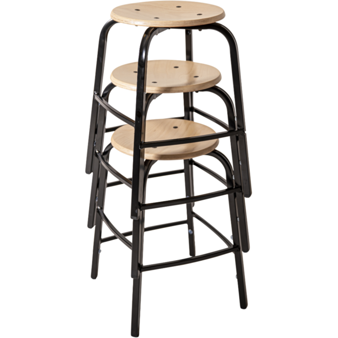 Taboeret zithoogte 55, frame zwart, zitting hout