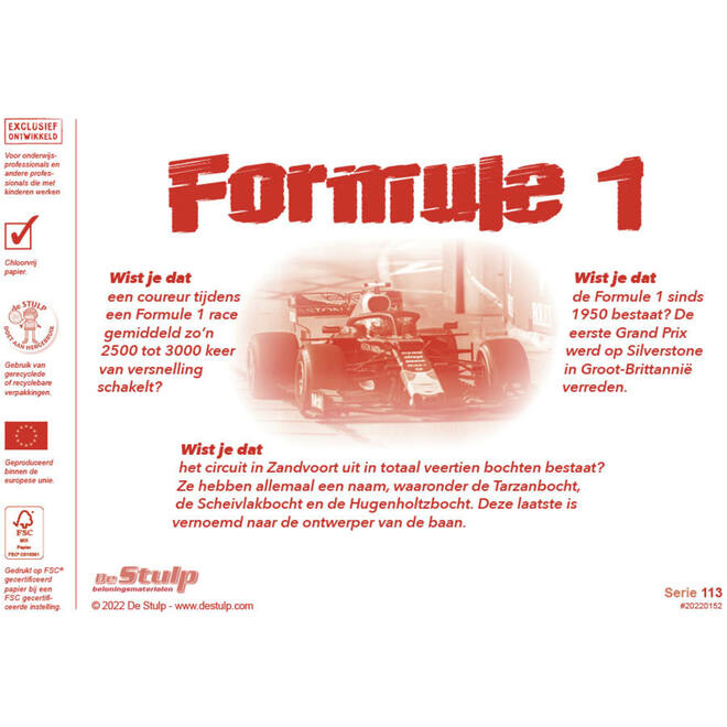 Beloningsstickers 113 Formule 1 36 motieven, 720 stickers