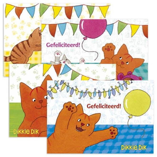 Miniposters Dikkie Dik gefeliciteerd 1112 4 motieven, 20 stuks