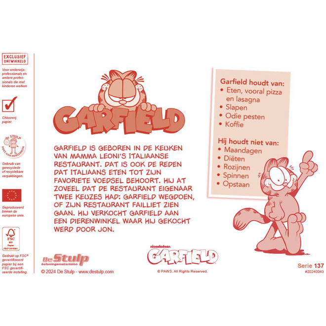 Beloningsstickers Garfield 137 35 motieven, 700 stickers