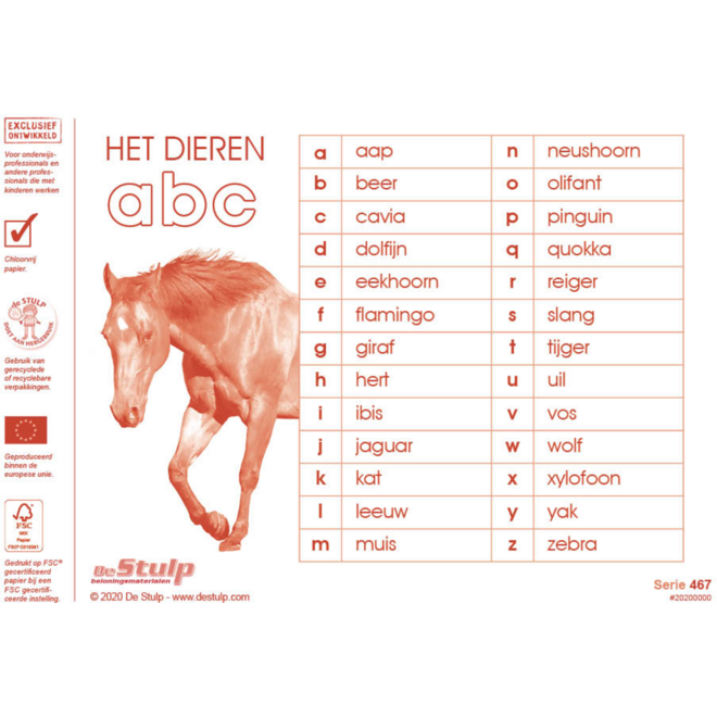 Beloningsstickers 467 Het Dieren ABC, 30 motieven, 600 stuks