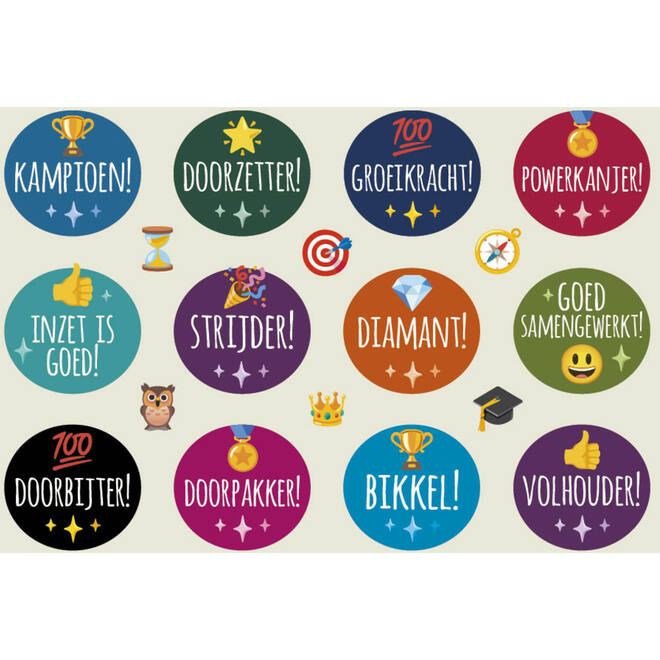 Beloningsstickers 153 Emoji aanmoedigingsteksten 36 motieven, 720 stuks