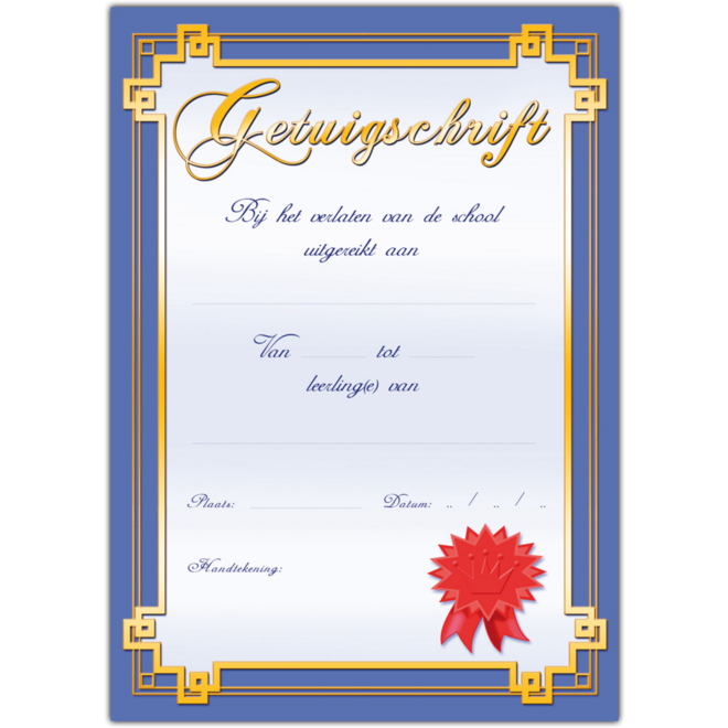 Getuigschrift Blauw kader 1 motief, 10 stuks