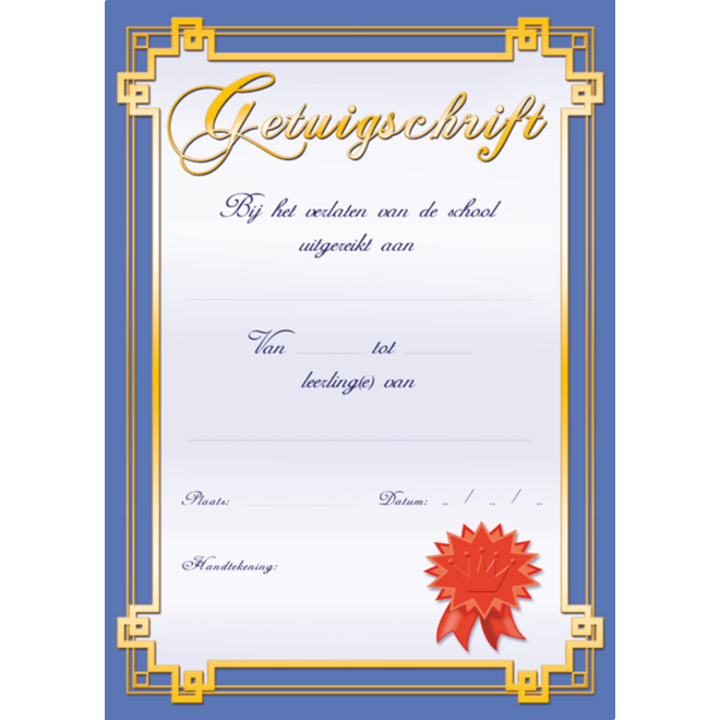 Getuigschrift Blauw kader 1 motief, 10 stuks