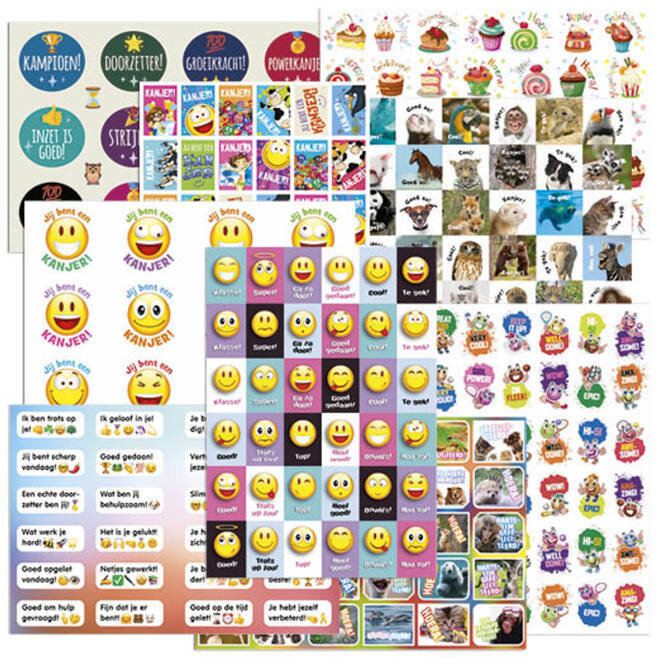 Beloningsstickers Mix Teksten 319002, 15 motieven per vel, 720 stuks