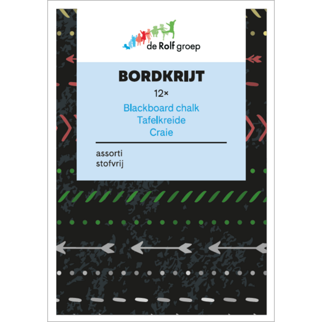 Bordkrijt assorti kleuren stofvrij, 12 stuks