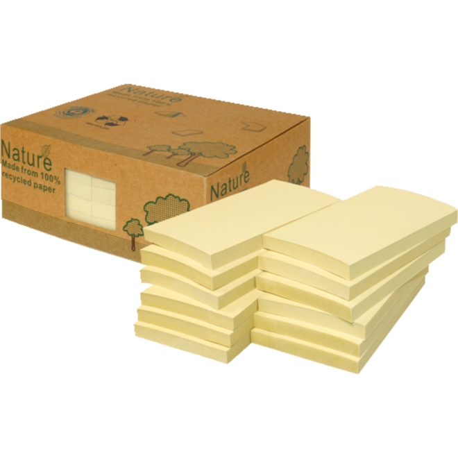 Memoblaadjes 125 x 75 mm geel recycled, 12 blok a 100 vel