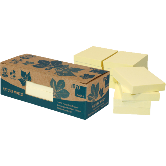 Memoblaadjes 50 x 40 mm geel recycled, 12 blok a 100 vel