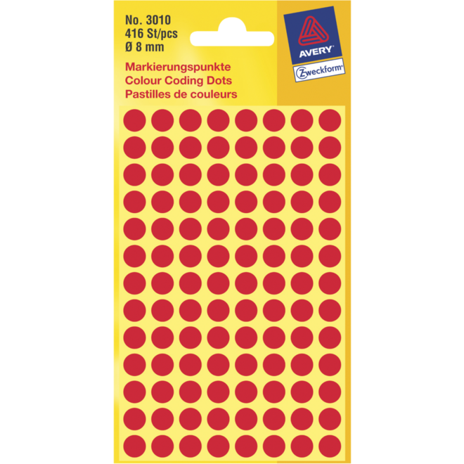 Etiketten rond rood 8mm, 416 stuks