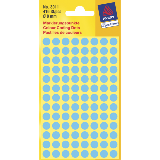 Etiketten rond blauw 8mm, 416 stuks