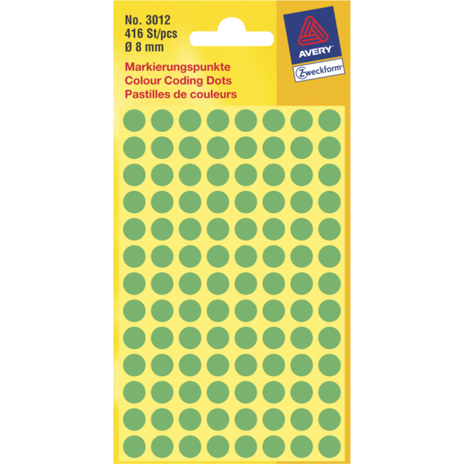 Etiketten rond groen 8mm, 416 stuks