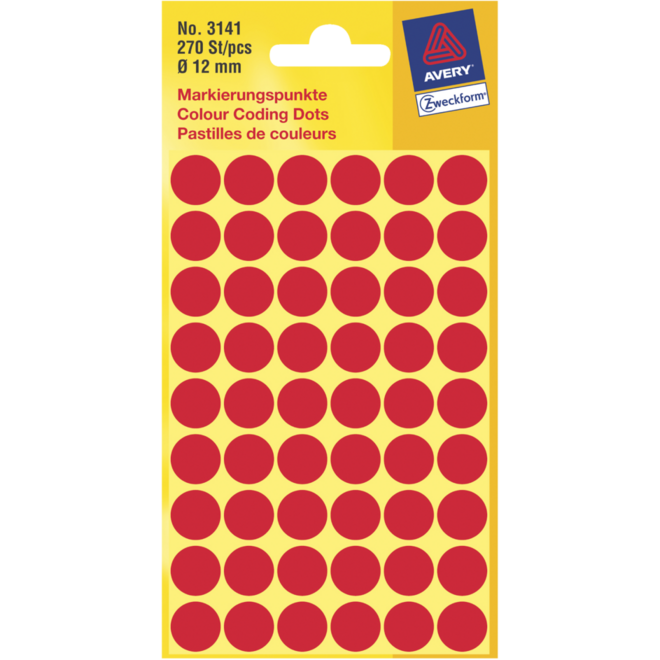 Etiketten rond rood 12mm, 270 stuks
