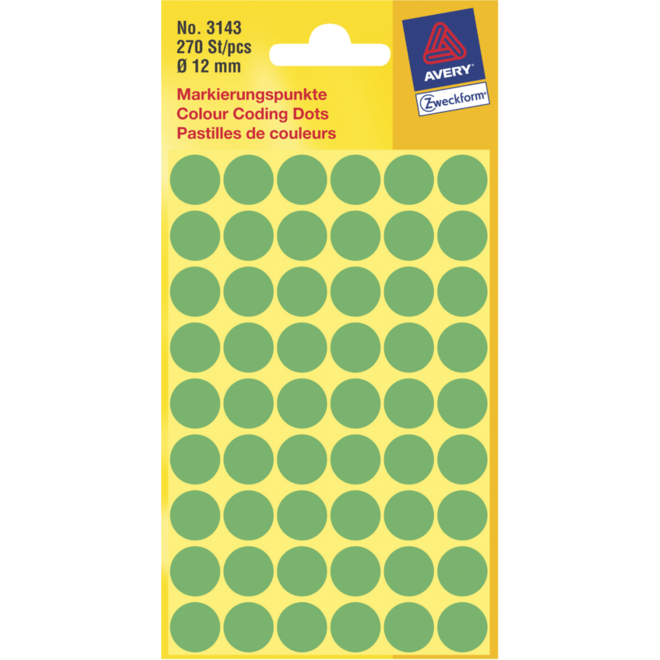 Etiketten rond groen 12mm 270 stuks