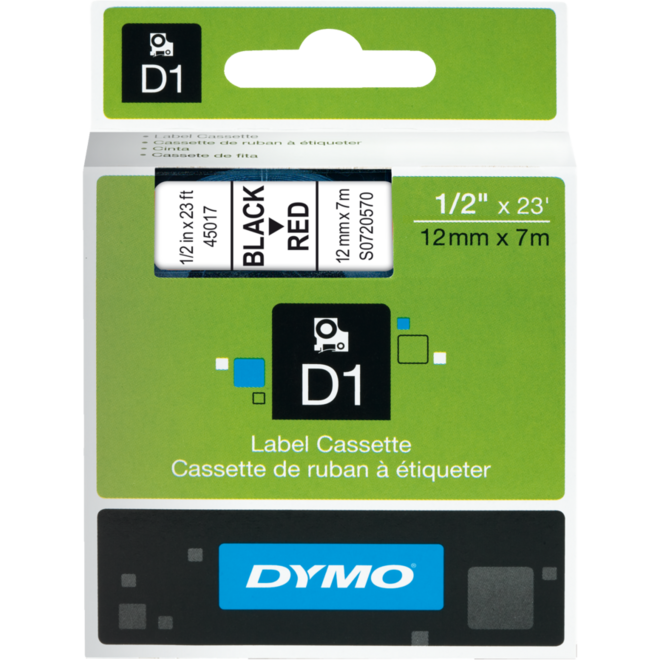Lettertape Dymo 12 mm D1 rood/zwart