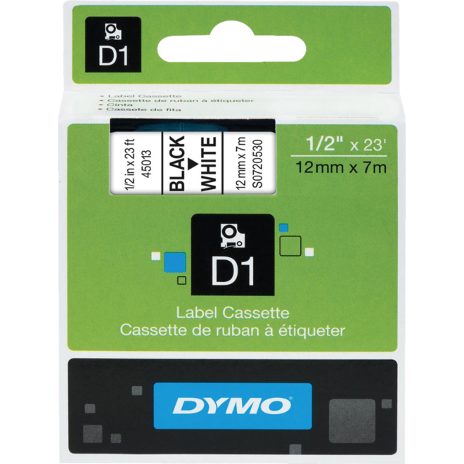 Lettertape Dymo 12 mm D1 wit/zwart